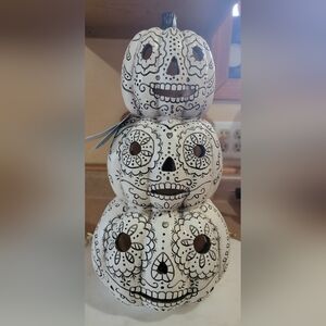 Decorative Stacked Skull Pumpkin Trio - Lights Up! New!